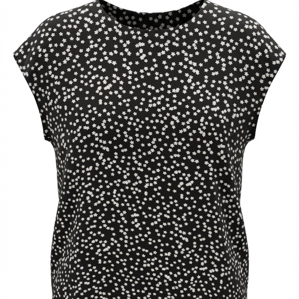 Express Black White Floral Print Top Gold Back Zipper Size Small